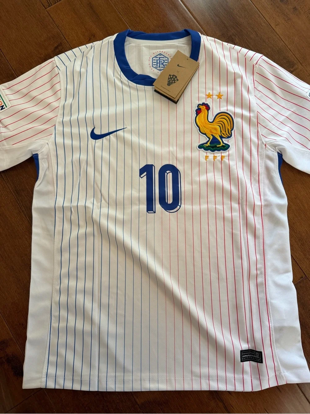 Nike mbappe 2024 France #10 Soccer Jersey with Blue & Red Pinstripes